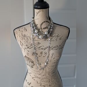 3 Necklace Jewelry Elegant Silver and White Beaded Necklace Bundle